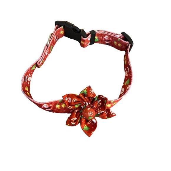 Dog Collar Large Red Santa Claus Christmas Bow Flower Adjustable - Picture 2 of 9